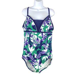 Lands' End‎ One Piece Swimsuit Floral Multicolored Mesh Women's Size 18